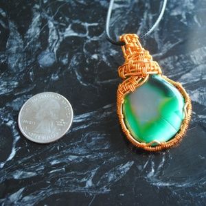 green agate handmade copper wire wrap pendant